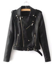 Load image into Gallery viewer, Women Short Soft Leather Jacket Fashion Zipper Motorcycle