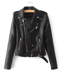 Women Short Soft Leather Jacket Fashion Zipper Motorcycle