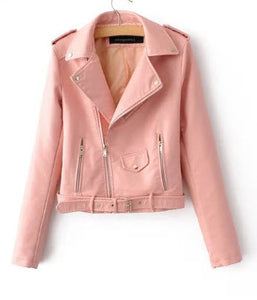 Women Short Soft Leather Jacket Fashion Zipper Motorcycle