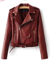 Load image into Gallery viewer, Women Short Soft Leather Jacket Fashion Zipper Motorcycle