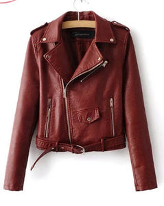 Women Short Soft Leather Jacket Fashion Zipper Motorcycle