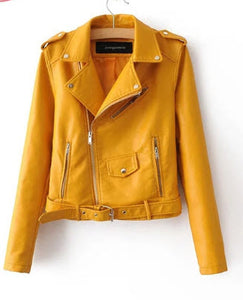 Women Short Soft Leather Jacket Fashion Zipper Motorcycle