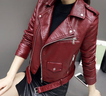 Load image into Gallery viewer, Women Short Soft Leather Jacket Fashion Zipper Motorcycle