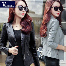 Load image into Gallery viewer, Women Leather Jacket Short Sleeve Slim Faux Leather Coat