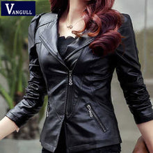 Load image into Gallery viewer, Women Leather Jacket Short Sleeve Slim Faux Leather Coat