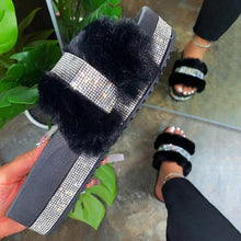 Load image into Gallery viewer, Luxury Designer Women Fur Rhinestone Slippers Platform Wedges Heel Solid Fluffy Furry Slides Outside Sexy Shoes Ladies Whosale